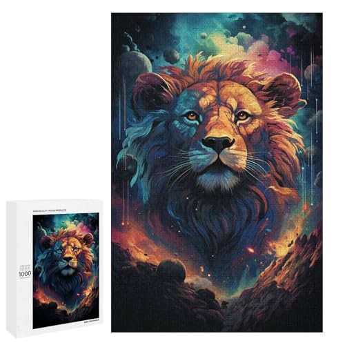 Puzzle für Erwachsene farbenfrohe Psychedelia des Weltraumlöwen 1000 Teile tolles Geschenk geeignet für Teenager ab 14 Jahren 75 x 50 cm von QSYFNBZL