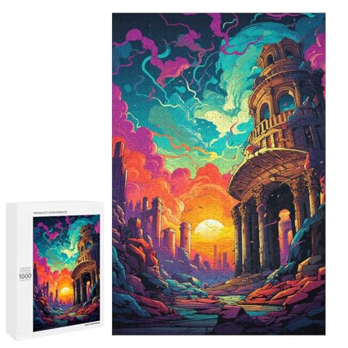Puzzle für Erwachsene farbenfrohe Psychedelia römischer Ruinen 1000 Teile tolles Geschenk geeignet für Teenager ab 14 Jahren 75 x 50 cm von QSYFNBZL