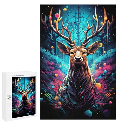 Puzzle für Erwachsene farbenfrohe psychedelische Elchkunst 1000 Teile tolles Geschenk geeignet für Teenager ab 14 Jahren 75 x 50 cm von QSYFNBZL