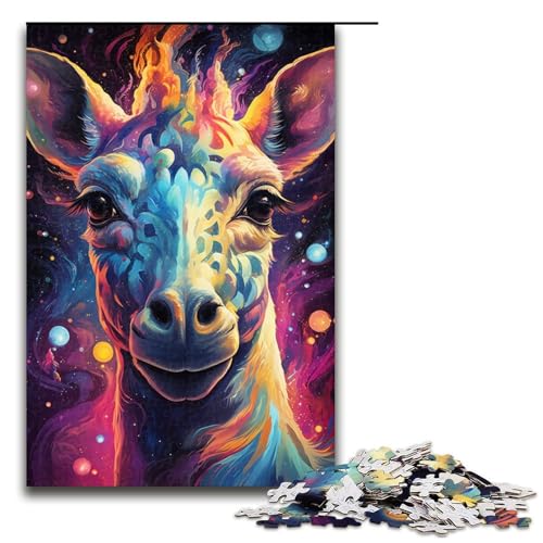 Puzzle für Erwachsene farbenfrohe psychedelische Giraffe im Sternenhimmel 1000 Teile tolles Geschenk geeignet für Teenager ab 14 Jahren 75 x 50 cm von QSYFNBZL