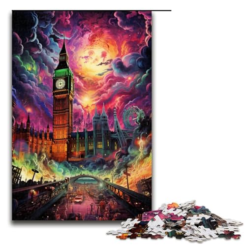 Puzzle für Erwachsene farbenfrohe psychedelische Illustration von London 1000 Teile tolles Geschenk geeignet für Teenager ab 14 Jahren 75 x 50 cm von QSYFNBZL