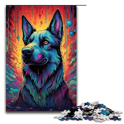 Puzzle für Erwachsene farbenfroher Psychedelischer Deutscher Schäferhund 1000 Teile tolles Geschenk geeignet für Teenager ab 14 Jahren 75 x 50 cm von QSYFNBZL