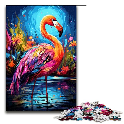 Puzzle für Erwachsene farbenfroher Psychedelischer Flamingo 1000 Teile tolles Geschenk geeignet für Teenager ab 14 Jahren 75 x 50 cm von QSYFNBZL