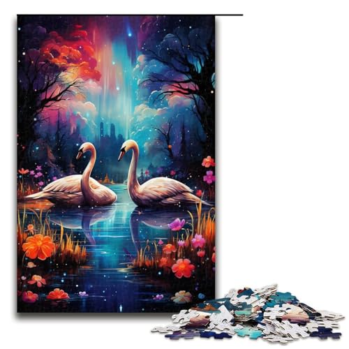 Puzzle für Erwachsene farbenfroher Psychedelischer Galaxie Schwan 1000 Teile tolles Geschenk geeignet für Teenager ab 14 Jahren 75 x 50 cm von QSYFNBZL