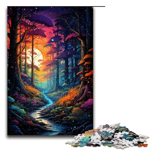 Puzzle für Erwachsene farbenfroher Psychedelischer Neonwald 1000 Teile tolles Geschenk geeignet für Teenager ab 14 Jahren 75 x 50 cm von QSYFNBZL