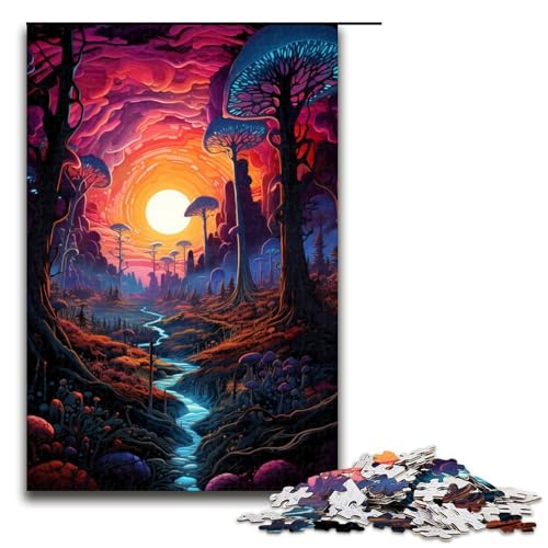 Puzzle für Erwachsene farbenfroher Psychedelischer Sonnenuntergang 1000 Teile tolles Geschenk geeignet für Teenager ab 14 Jahren 75 x 50 cm von QSYFNBZL