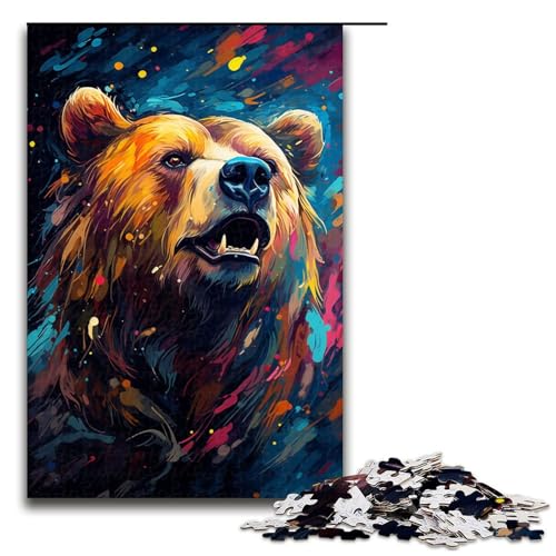 Puzzle für Erwachsene farbenfrohes psychedelisches Gemälde Bär 1000 Teile tolles Geschenk geeignet für Teenager ab 14 Jahren 75 x 50 cm von QSYFNBZL