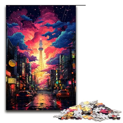 Puzzle für Erwachsene farbenfrohes psychedelisches Neon Puzzle „Tokio City“ 1000 Teile tolles Geschenk geeignet für Teenager ab 14 Jahren 75 x 50 cm von QSYFNBZL