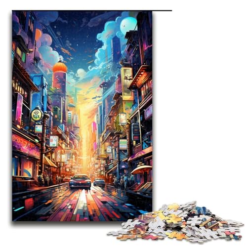 Puzzle für Erwachsene farbenfrohes psychedelisches Neon Puzzle „Tokio City“ 1000 Teile tolles Geschenk geeignet für Teenager ab 14 Jahren 75 x 50 cm von QSYFNBZL