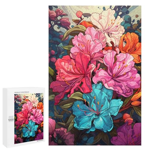 Puzzle für Erwachsene mit 1000 Teilen Bunte Psychedelia der Rhododendren Wanddekoration Stressabbau 75 x 50 cm von QSYFNBZL