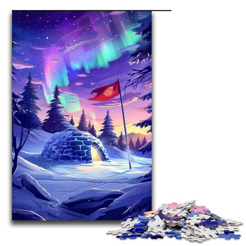 Puzzle für Erwachsene mit 1000 Teilen Eisschlösser unter der Aurora Borealis Kunstwerk Geburtstagsgeschenk Wandkunst 1000 Teile von QSYFNBZL