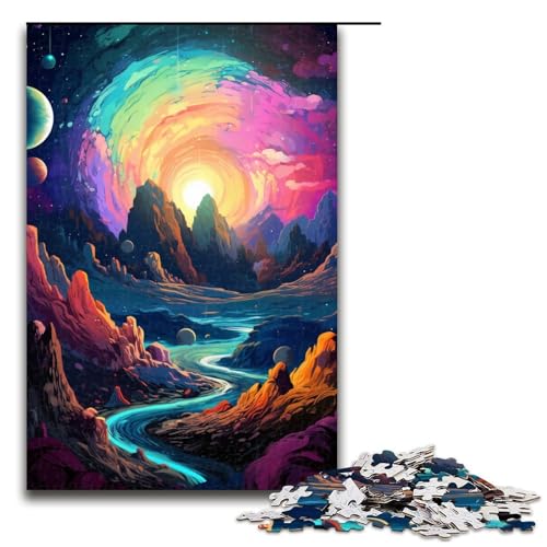 Puzzle für Erwachsene mit 1000 Teilen Fantasy Weltraum Planeten Familienspaß mit passendem Poster und Quizblatt 75 x 50 cm von QSYFNBZL