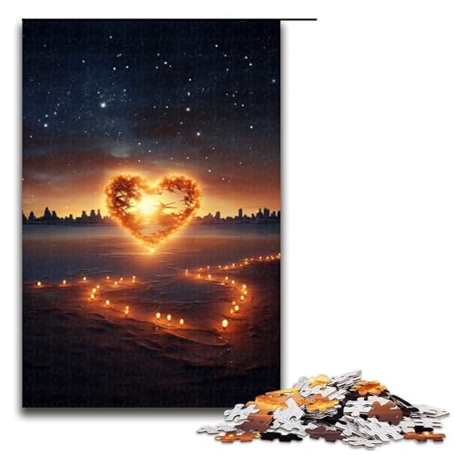 Puzzle für Erwachsene mit 1000 Teilen Herz am Strand Spiel zum Anfassen 75 x 50 cm von QSYFNBZL