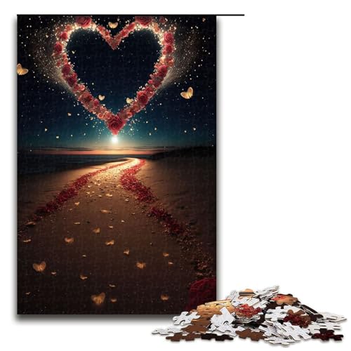 Puzzle für Erwachsene mit 1000 Teilen Herz am Strand Spiel zum Anfassen 75 x 50 cm von QSYFNBZL