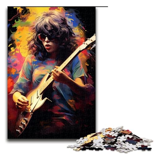 Puzzle für Erwachsene mit 1000 Teilen Mädchen spielt Gitarre praktisches Spiel 75 x 50 cm von QSYFNBZL