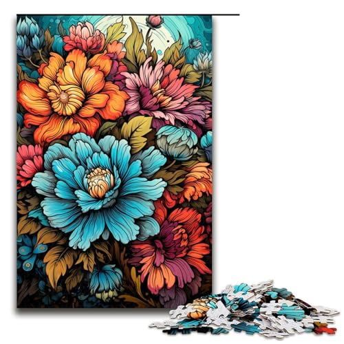 Puzzle für Erwachsene mit 1000 Teilen buntes psychedelisches Blumen Puzzle praktisches Spiel 75 x 50 cm von QSYFNBZL