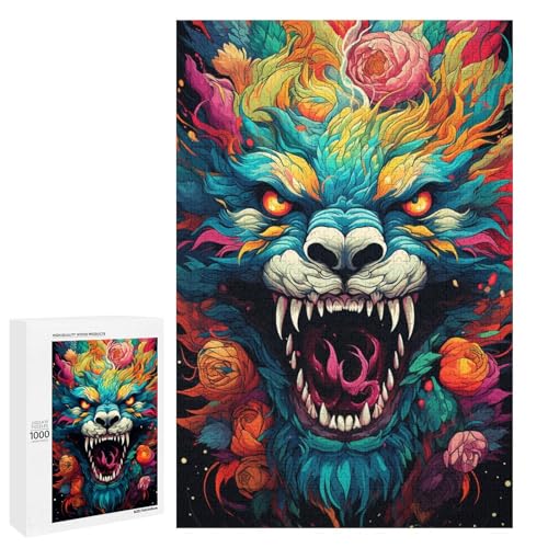 Puzzle für Erwachsene mit 1000 Teilen buntes psychedelisches Drachenpuzzle Wanddekoration Stressabbau 75 x 50 cm von QSYFNBZL
