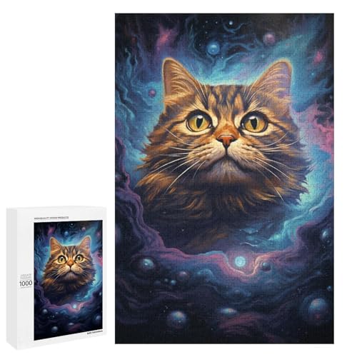Puzzle für Erwachsene mit 1000 Teilen buntes psychedelisches Katzenpuzzle Wanddekoration geeignet als Schreibtischdekoration 75 x 50 cm von QSYFNBZL