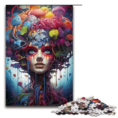 Puzzle für Erwachsene mit 1000 Teilen buntes psychedelisches Mädchen Puzzle Wanddekoration Stressabbau 75 x 50 cm von QSYFNBZL