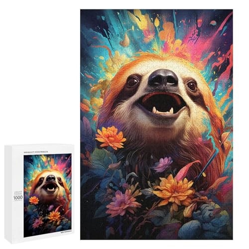 Puzzle für Erwachsene mit 1000 Teilen buntes psychedelisches Tierfaultier Puzzle Wanddekoration Stressabbau 75 x 50 cm von QSYFNBZL