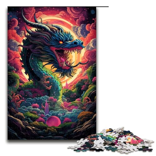 Puzzle für Erwachsene mit 1000 Teilen chinesischer Drache Wanddekoration Stressabbau 75 x 50 cm von QSYFNBZL