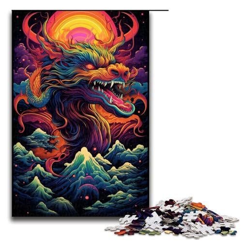 Puzzle für Erwachsene mit 1000 Teilen chinesischer Drache Wanddekoration Stressabbau 75 x 50 cm von QSYFNBZL