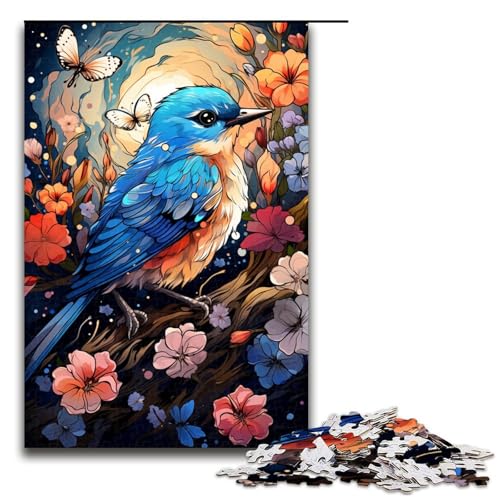 Puzzle für Erwachsene mit 1000 Teilen exotisch farbenfroh Blaumeisen und Blumen praktisches Spiel 75 x 50 cm von QSYFNBZL