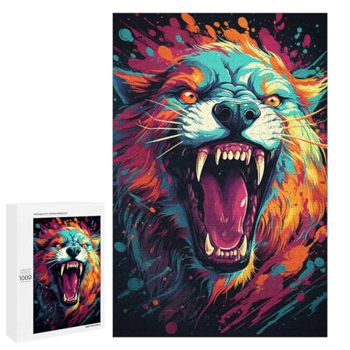 Puzzle für Erwachsene mit 1000 Teilen farbenfroh psychedelisch von Fire Predator lustiges Familienpuzzle mit passendem Poster und Quizblatt 75 x 50 cm von QSYFNBZL