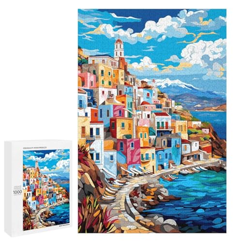 Puzzle für Erwachsene mit 1000 Teilen farbenfrohe Psychedelia der griechischen Inseln praktisches Spiel 75 x 50 cm von QSYFNBZL