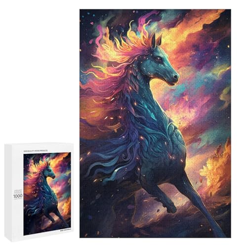 Puzzle für Erwachsene mit 1000 Teilen farbenfrohe Psychedelia des Sternenhimmelpferds zum Dekomprimieren intellektuelles Lernspielzeug Geschenkideen 75 x 50 cm von QSYFNBZL
