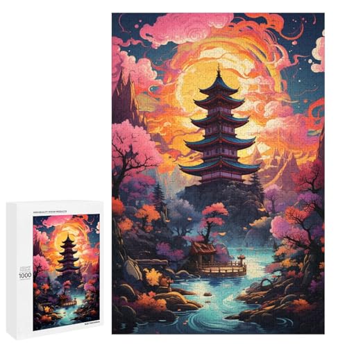 Puzzle für Erwachsene mit 1000 Teilen farbenfrohe Psychedelia des traditionellen Pagoden Puzzles praktisches Spiel 75 x 50 cm von QSYFNBZL