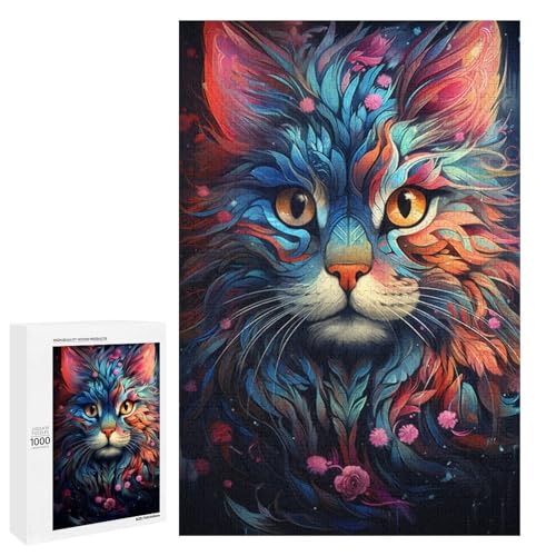 Puzzle für Erwachsene mit 1000 Teilen farbenfrohe Psychedelia mit Neonkatzen dekomprimierendes intellektuelles Lernspielzeug Geschenkideen 75 x 50 cm von QSYFNBZL