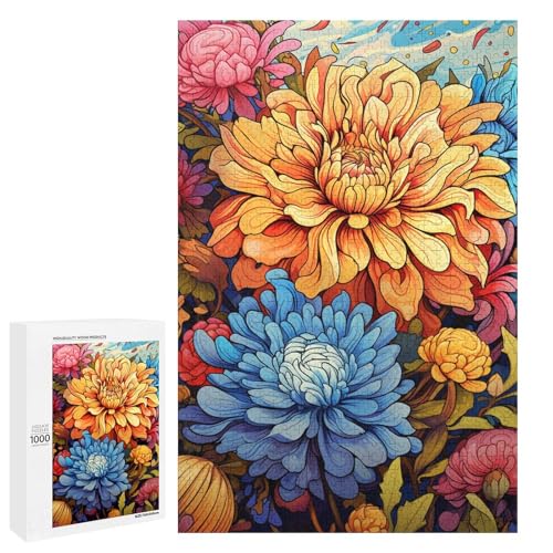 Puzzle für Erwachsene mit 1000 Teilen farbenfrohe psychedelische Chrysanthemenfarbe Hands on Spiel 75 x 50 cm von QSYFNBZL