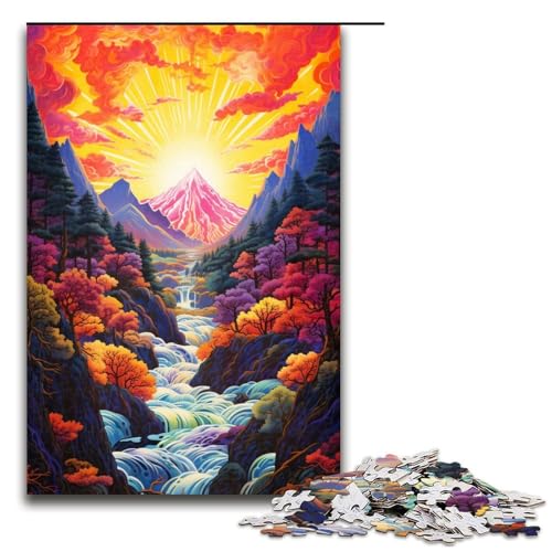 Puzzle für Erwachsene mit 1000 Teilen farbenfrohe psychedelische Retro japanische Landschaft dekomprimierend intellektuelles Lernspielzeug Geschenkideen 75 x 50 cm von QSYFNBZL