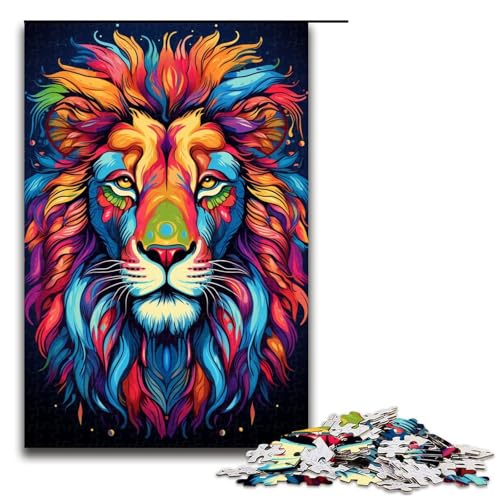 Puzzle für Erwachsene mit 1000 Teilen farbenfroher Psychedelischer Löwe zum Dekomprimieren intellektuelles Lernspielzeug Geschenkideen 75 x 50 cm von QSYFNBZL