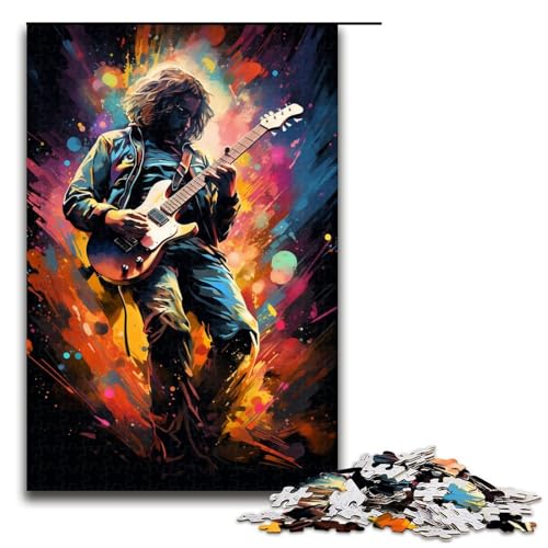 Puzzle für Erwachsene mit 1000 Teilen farbenfroher Psychedelischer Mann der Gitarre spielt zum Entspannen intellektuelles Lernspielzeug Geschenkideen 75 x 50 cm von QSYFNBZL