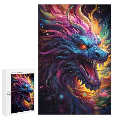 Puzzle für Erwachsene mit 1000 Teilen farbenfroher Psychedelischer chinesischer Drache zum Dekomprimieren intellektuelles Lernspielzeug Geschenkideen 75 x 50 cm von QSYFNBZL