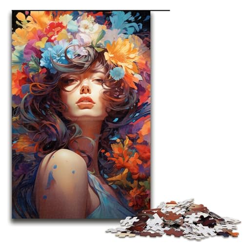 Puzzle für Erwachsene mit 1000 Teilen farbenfrohes psychedelisches Blumenmädchen Puzzle praktisches Spiel 75 x 50 cm von QSYFNBZL