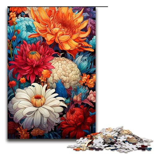 Puzzle für Erwachsene mit 1000 Teilen farbenfrohes psychedelisches Blumenmeer Lernpuzzle Lernspiel für Geburtstag und Weihnachten 75 x 50 cm von QSYFNBZL