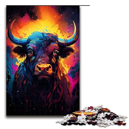 Puzzle für Erwachsene mit 1000 Teilen farbenfrohes psychedelisches Büffel Tuschegemälde Hands on Spiel 75 x 50 cm von QSYFNBZL