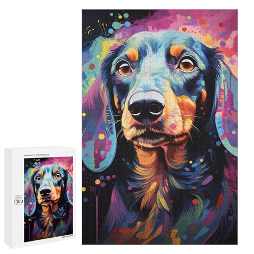 Puzzle für Erwachsene mit 1000 Teilen farbenfrohes psychedelisches Dackel Puzzle Spiel zum Anfassen 75 x 50 cm von QSYFNBZL