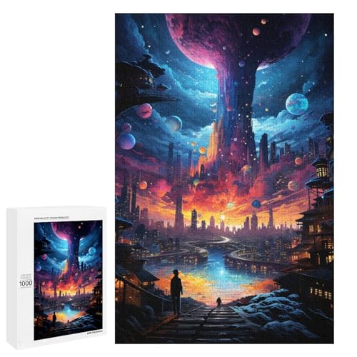 Puzzle für Erwachsene mit 1000 Teilen farbenfrohes psychedelisches Dunkles Nachtstadt Puzzle praktisches Spiel 75 x 50 cm von QSYFNBZL