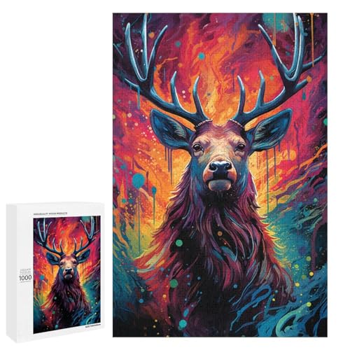 Puzzle für Erwachsene mit 1000 Teilen farbenfrohes psychedelisches Elch Puzzle Spiel zum Anfassen 75 x 50 cm von QSYFNBZL