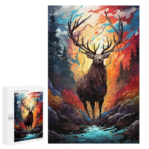 Puzzle für Erwachsene mit 1000 Teilen farbenfrohes psychedelisches Elch Puzzle Spiel zum Anfassen 75 x 50 cm von QSYFNBZL
