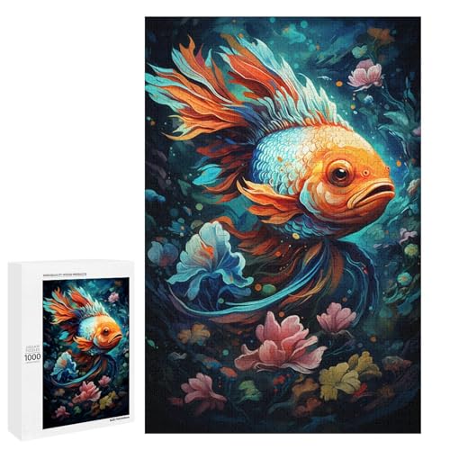 Puzzle für Erwachsene mit 1000 Teilen farbenfrohes psychedelisches Fantasy Goldfisch Puzzle praktisches Spiel 75 x 50 cm von QSYFNBZL