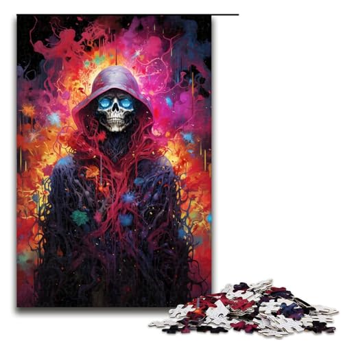 Puzzle für Erwachsene mit 1000 Teilen farbenfrohes psychedelisches Gemälde Skelett zum Dekomprimieren intellektuelles Lernspielzeug Geschenkideen 75 x 50 cm von QSYFNBZL