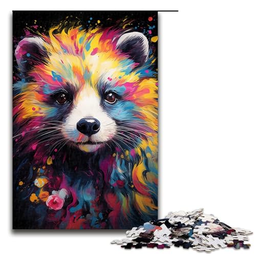 Puzzle für Erwachsene mit 1000 Teilen farbenfrohes psychedelisches Gemälde eines Frettchens zum Entspannen intellektuelles Lernspielzeug Geschenkideen 75 x 50 cm von QSYFNBZL