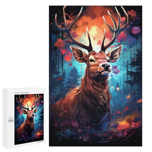 Puzzle für Erwachsene mit 1000 Teilen farbenfrohes psychedelisches Hirsch Tierpuzzle praktisches Spiel 75 x 50 cm von QSYFNBZL