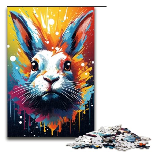 Puzzle für Erwachsene mit 1000 Teilen farbenfrohes psychedelisches Kaninchen Puzzle Spiel zum Anfassen 75 x 50 cm von QSYFNBZL