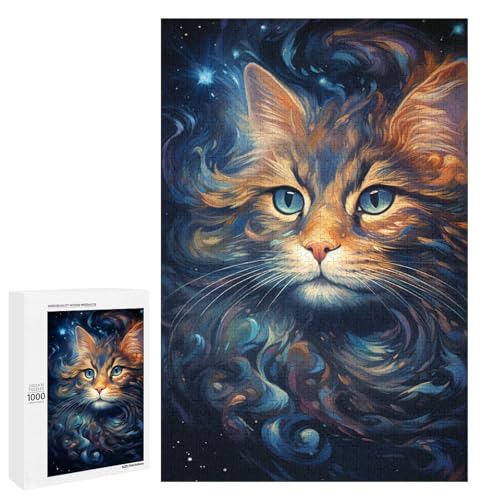 Puzzle für Erwachsene mit 1000 Teilen farbenfrohes psychedelisches Katzen Puzzle Spiel zum Anfassen 75 x 50 cm von QSYFNBZL